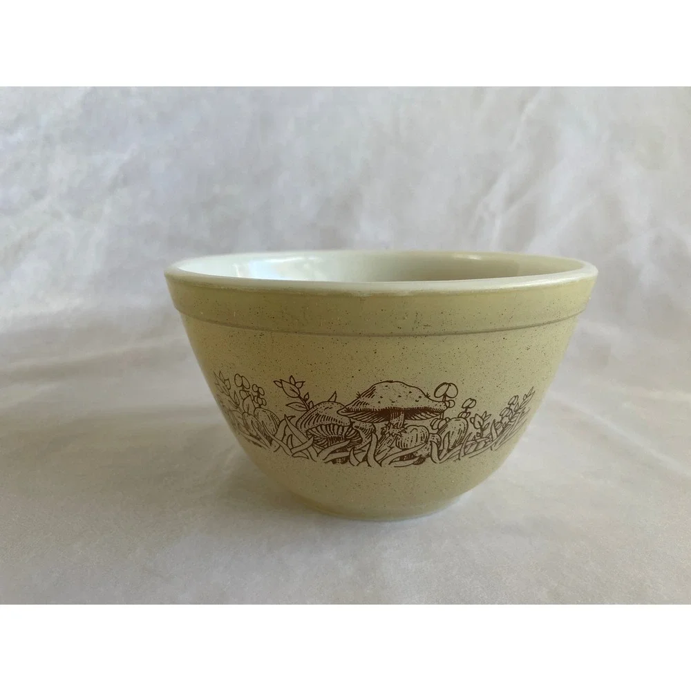 Pyrex Forest Fancies Mushroom Mixing Bowl Set‎ 401 403 Vintage Tan Speckled 2pc